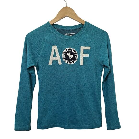Abercrombie & Fitch Kids Y2K Crew Neck Ribbed Long Sleeve Top Youth 9/10 Logo - Picture 1 of 8